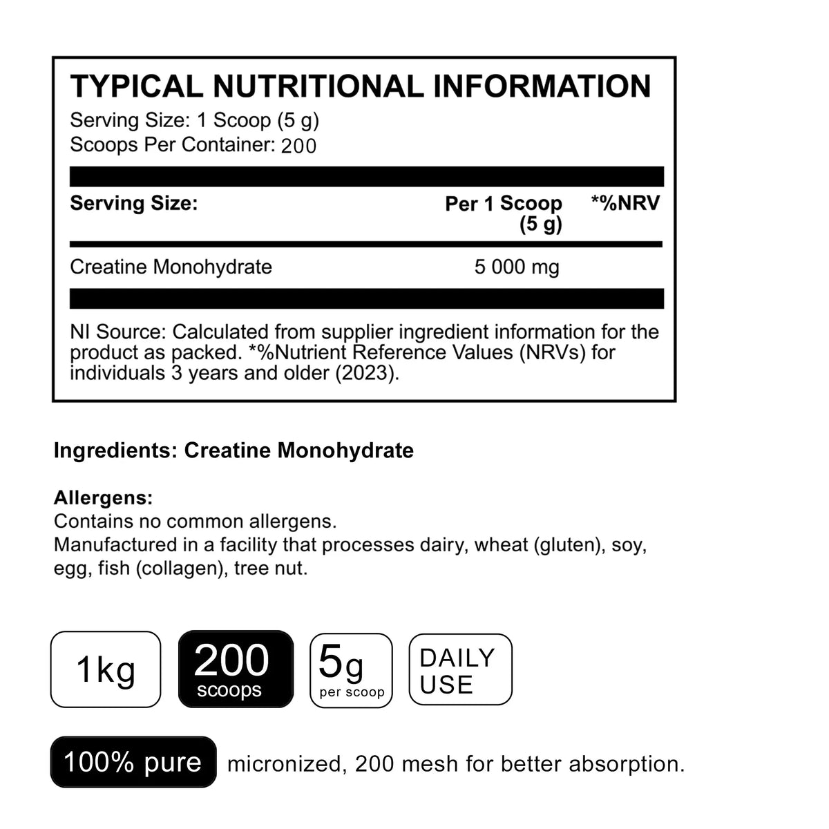 NAKED CREATINE MONOHYDRATE - 1kg | 200 servings