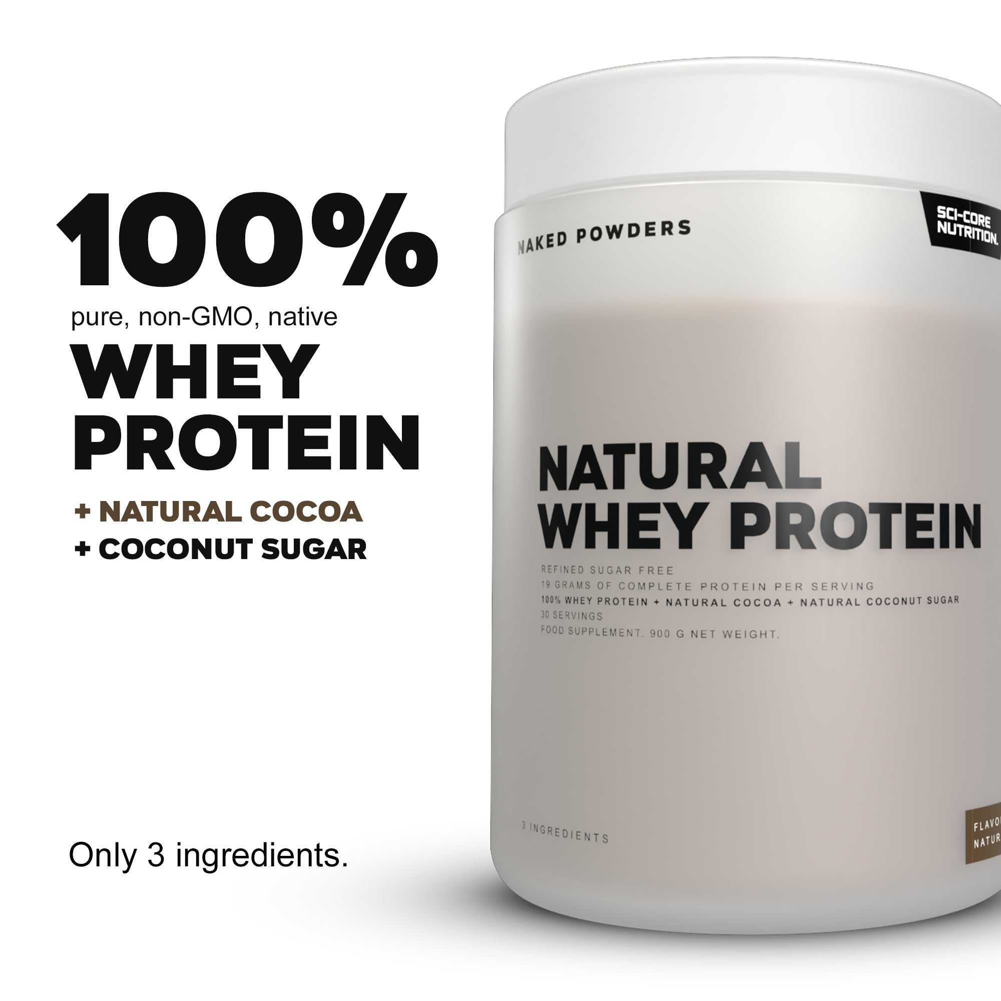 NAKED NATURAL WHEY PROTEIN + Cocoa + Coconut Sugar - 900g | 30 servings (new)