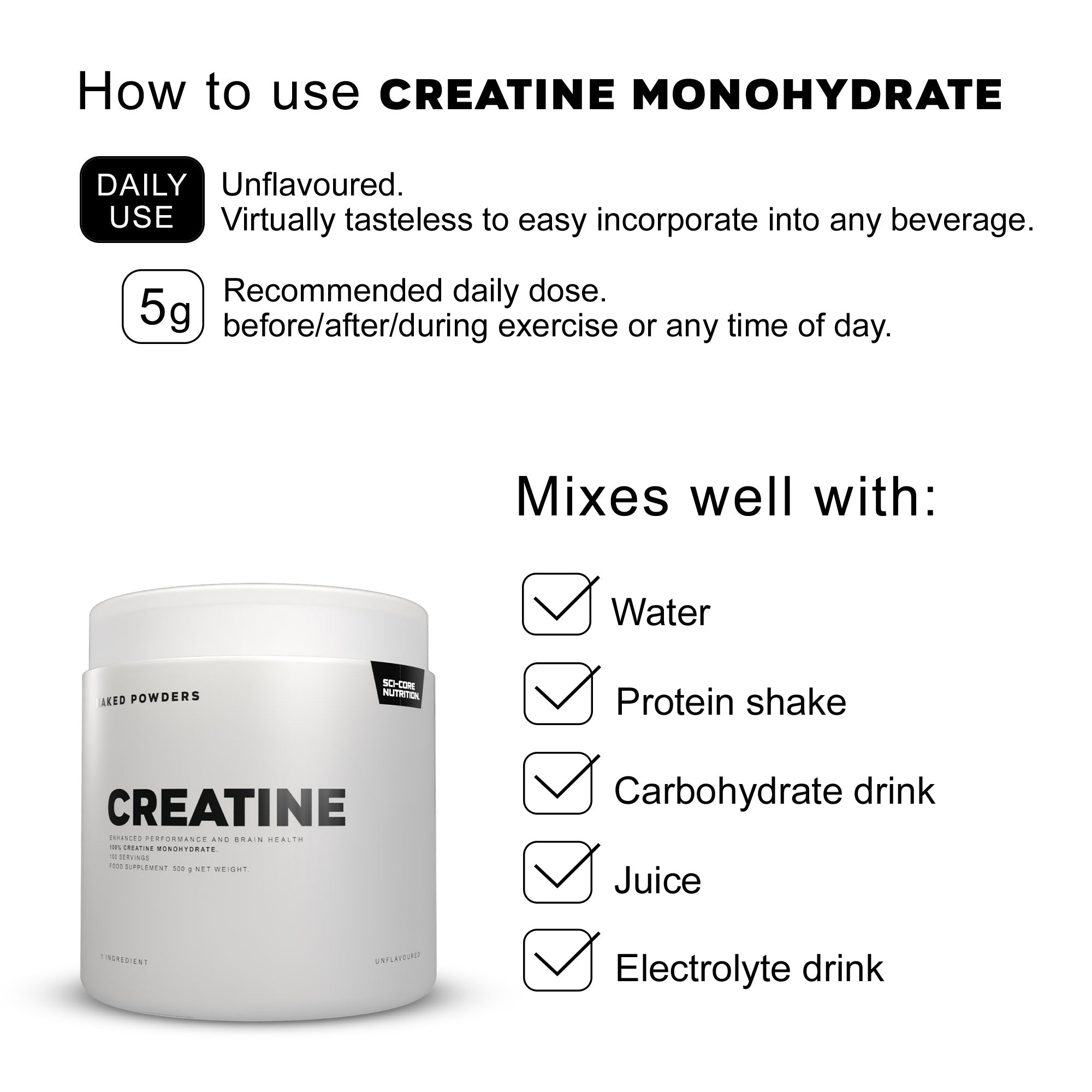 NAKED CREATINE MONOHYDRATE - 500g | 100 Servings | SCI-CORE