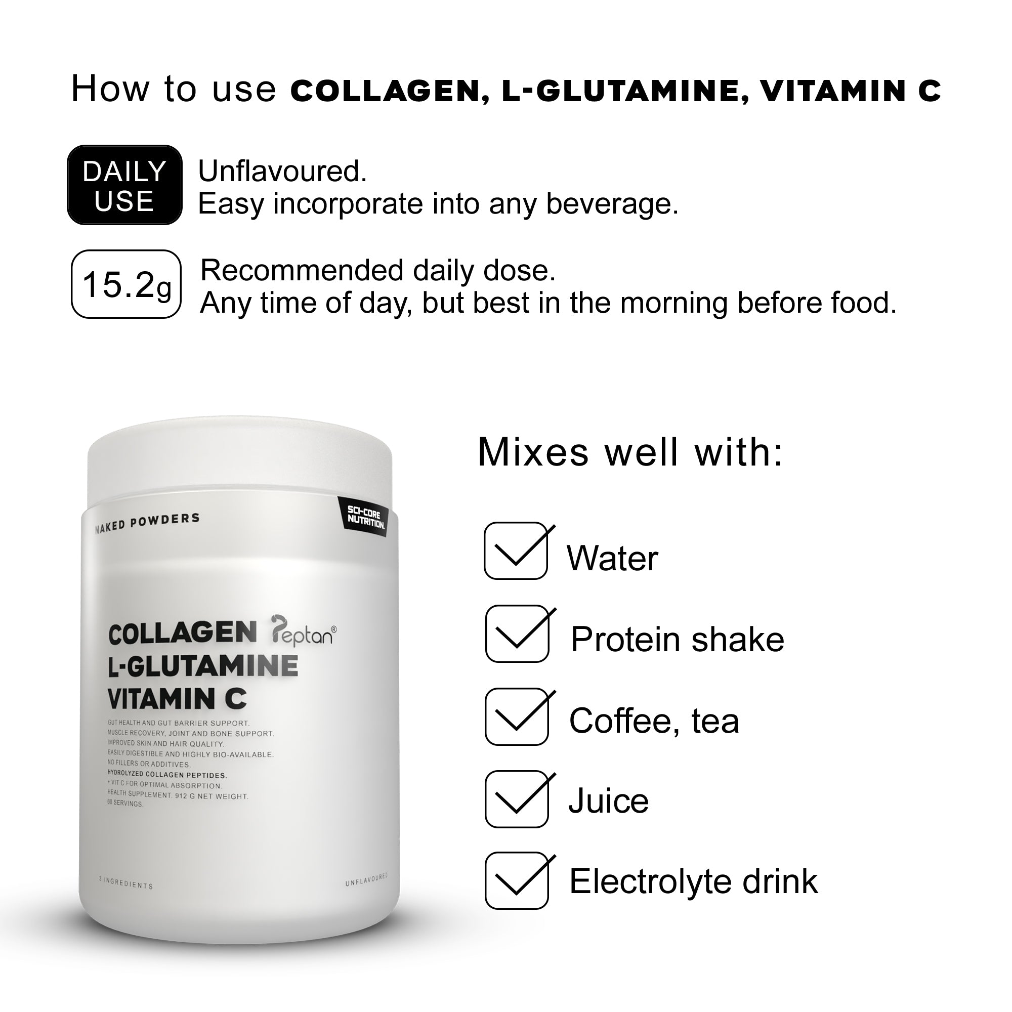 COLLAGEN, L-GLUTAMINE, VIT C - 912g | 60 servings