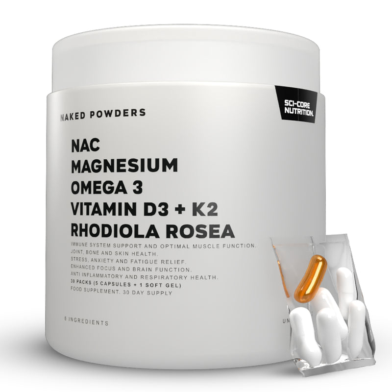 NAC, Magnesium, Omega 3, Vit D3 + K2, Rhodiola Rosea - 30 daily packs