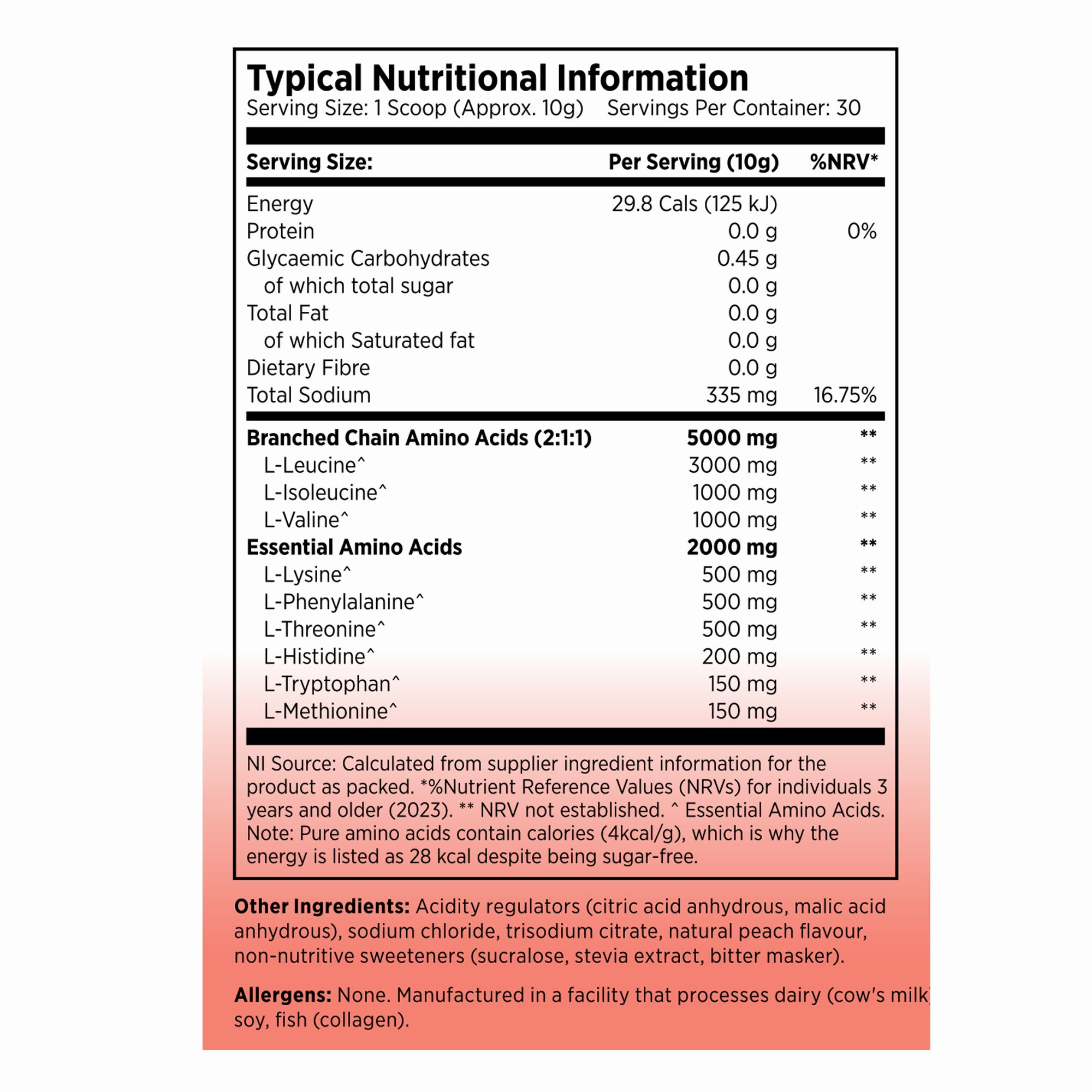 Recovery EAA + BCAAs Peach - 300g | 30 servings (new)