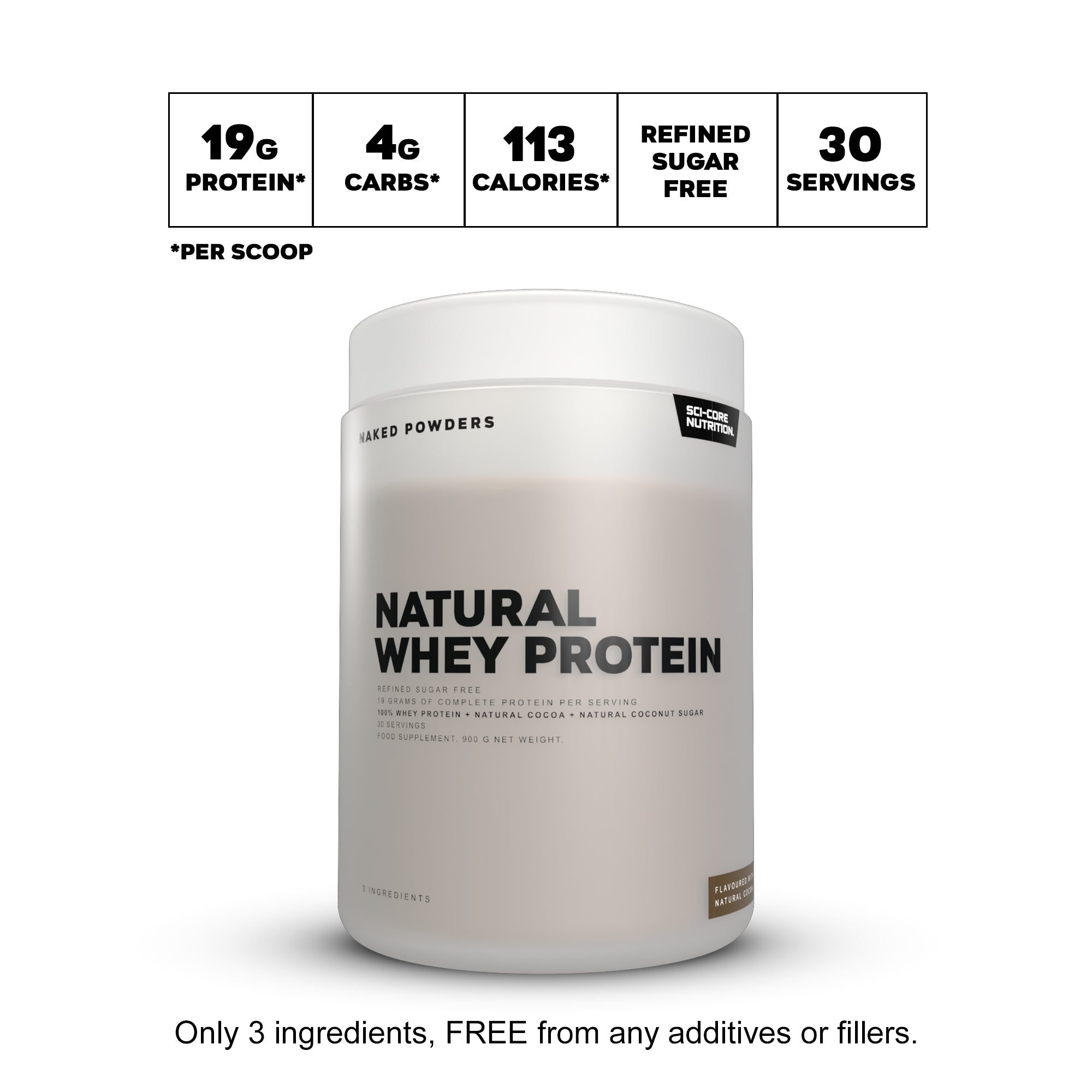 NAKED NATURAL WHEY PROTEIN + Cocoa + Coconut Sugar - 900g | 30 servings (new)