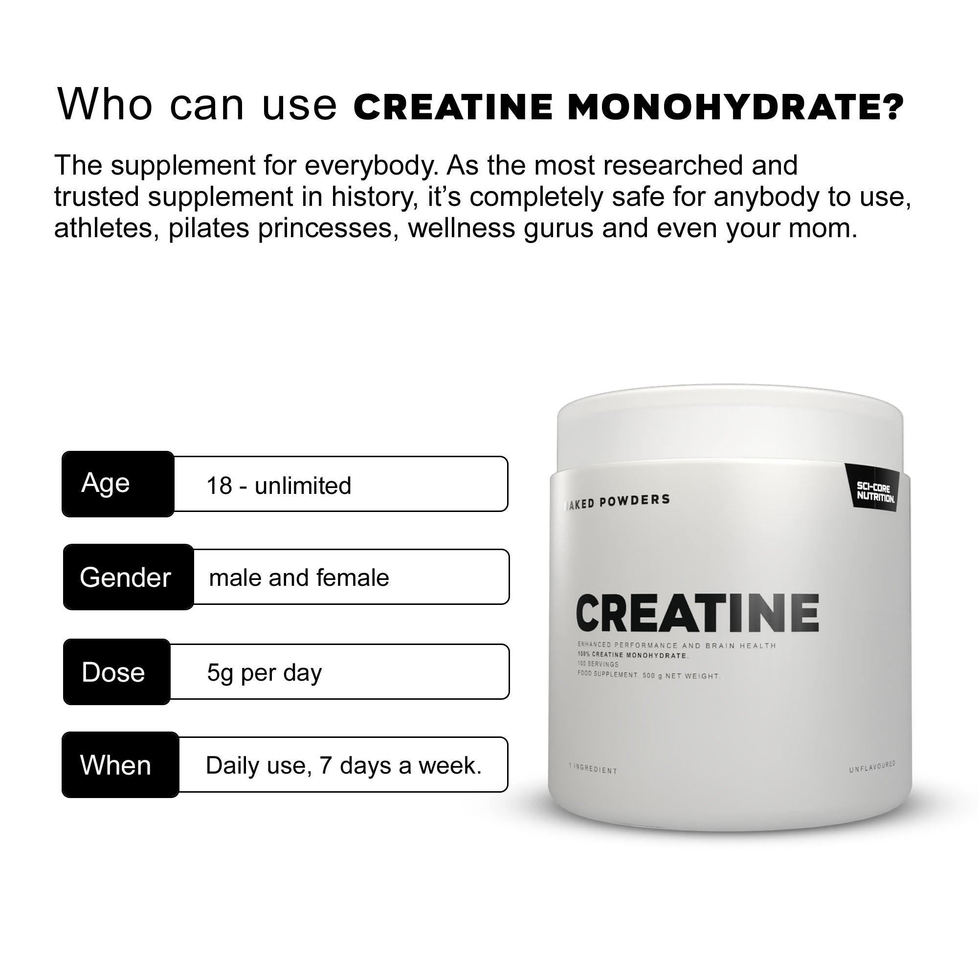 NAKED CREATINE MONOHYDRATE - 500g | 100 Servings