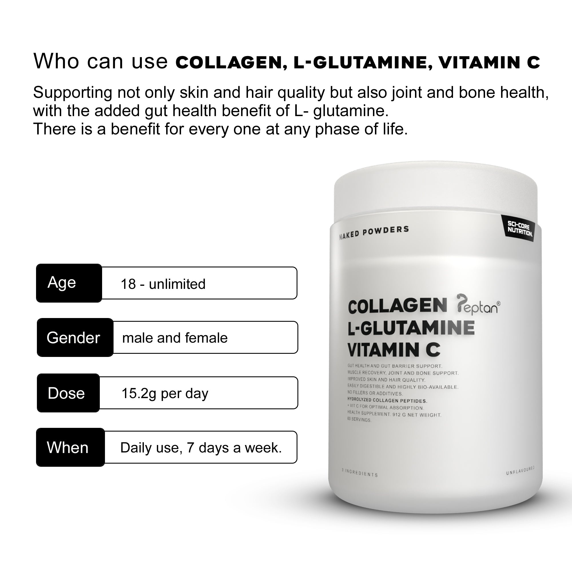 COLLAGEN, L-GLUTAMINE, VIT C - 912g | 60 servings