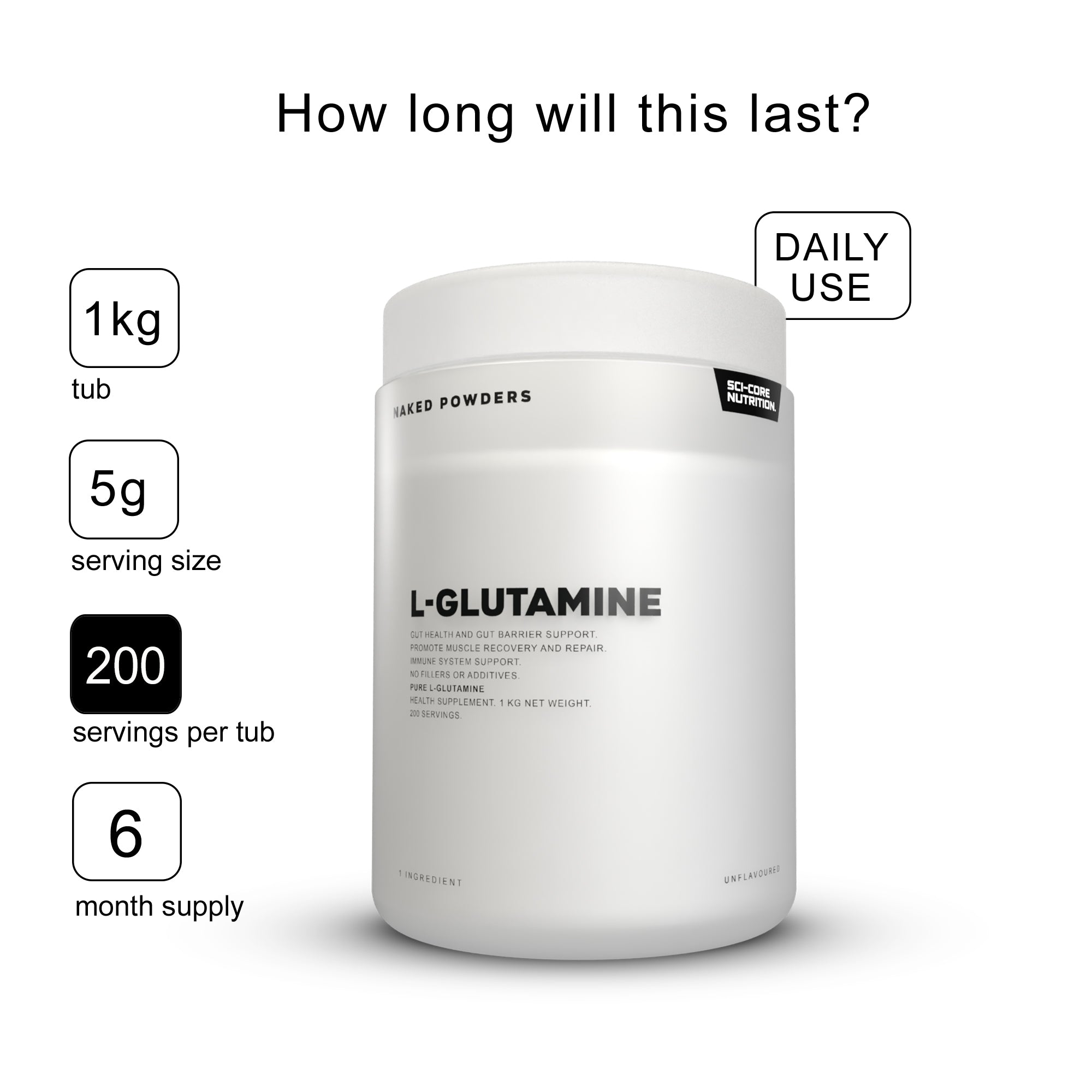 L-GLUTAMINE - 1kg | 200 servings