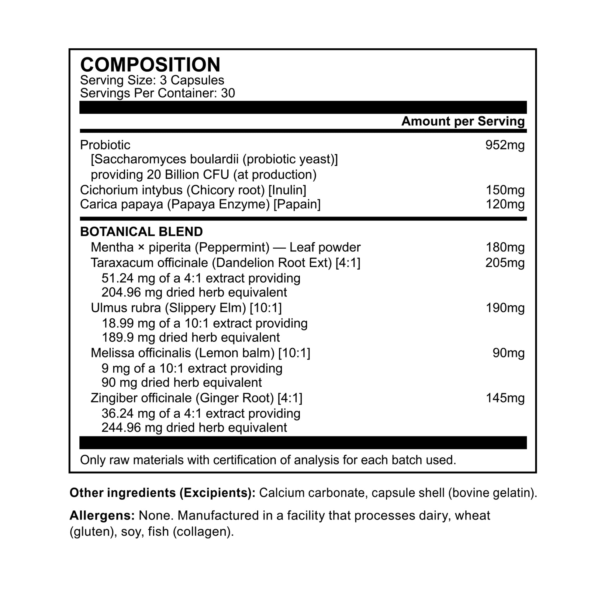 Prebiotic, Probiotic, Papaya Enzyme, Botanical Blend - 90 caps | 30 day supply