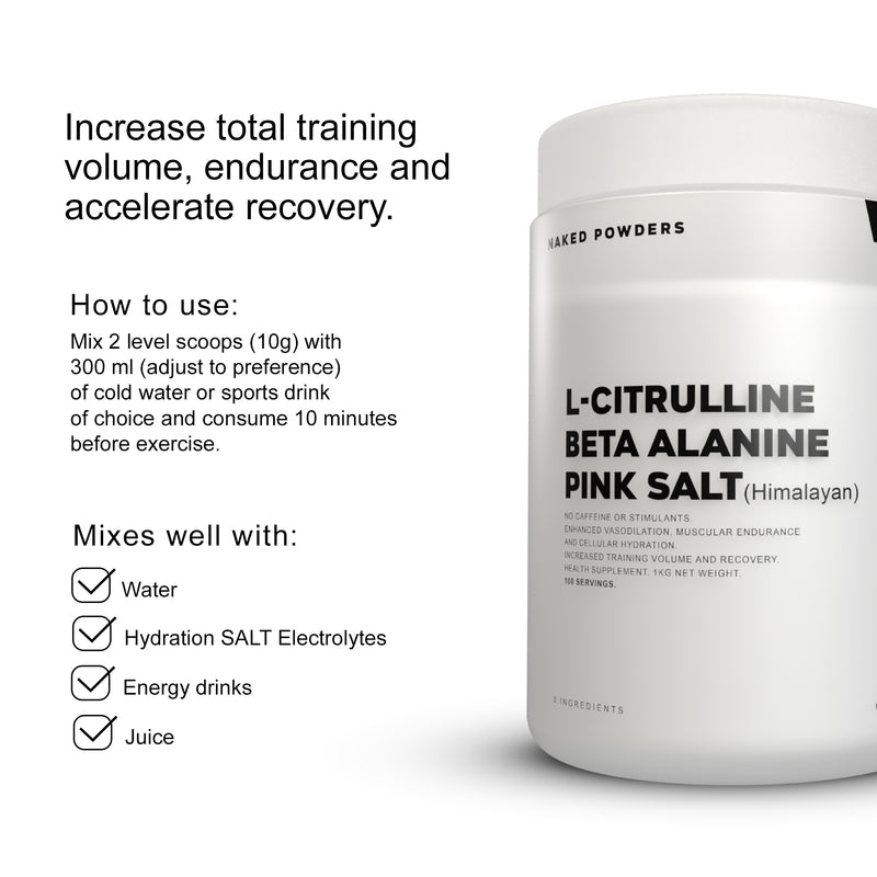 L-citrulline, beta alanine, pink salt -1kg | 100 servings