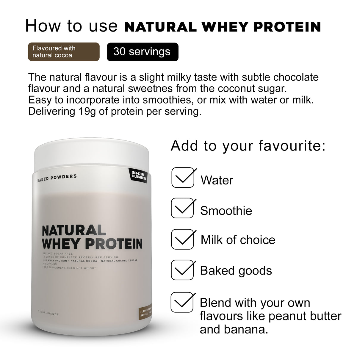 NATURAL PROTEIN + Natural Cocoa + Coconut Sugar - 900g | 30 servings (new)