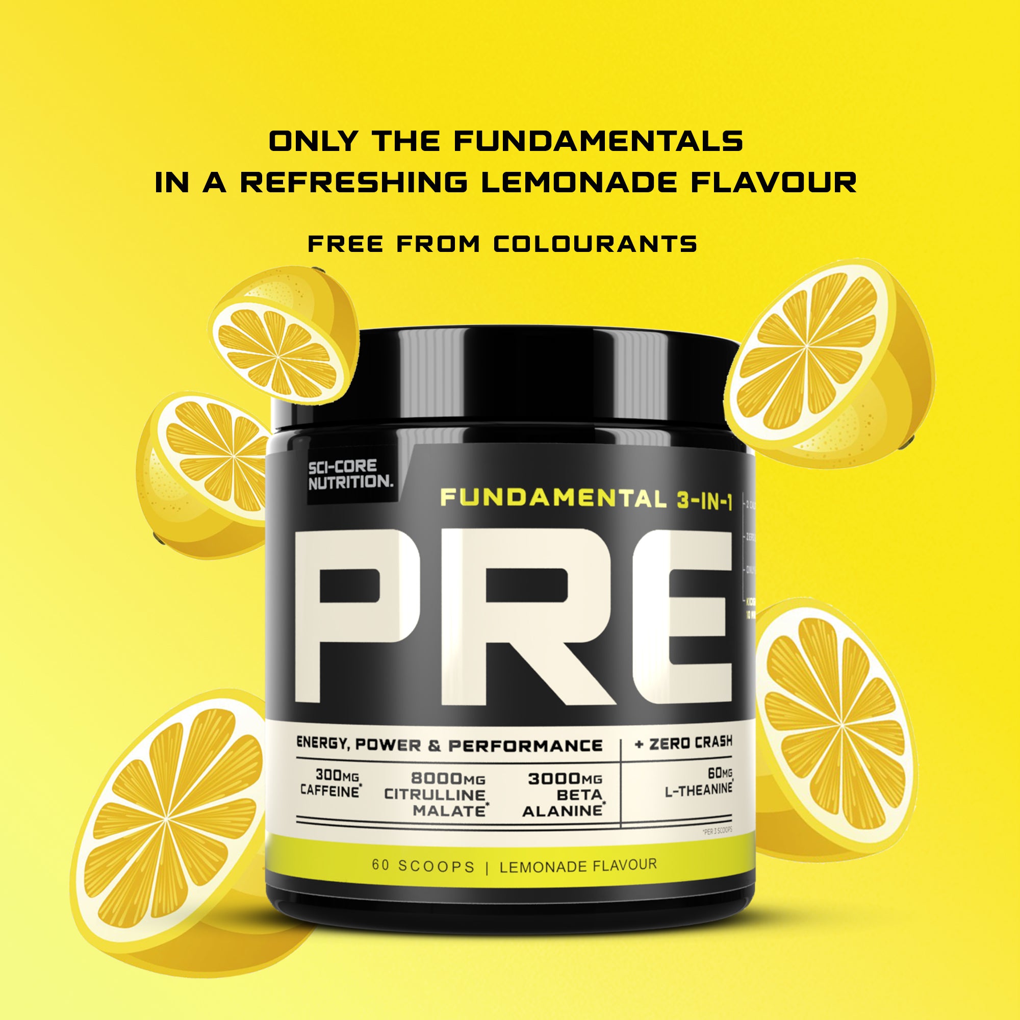 Fundamental 3-in-1 PRE Lemonade - 300g | 60 scoops | SCI-CORE