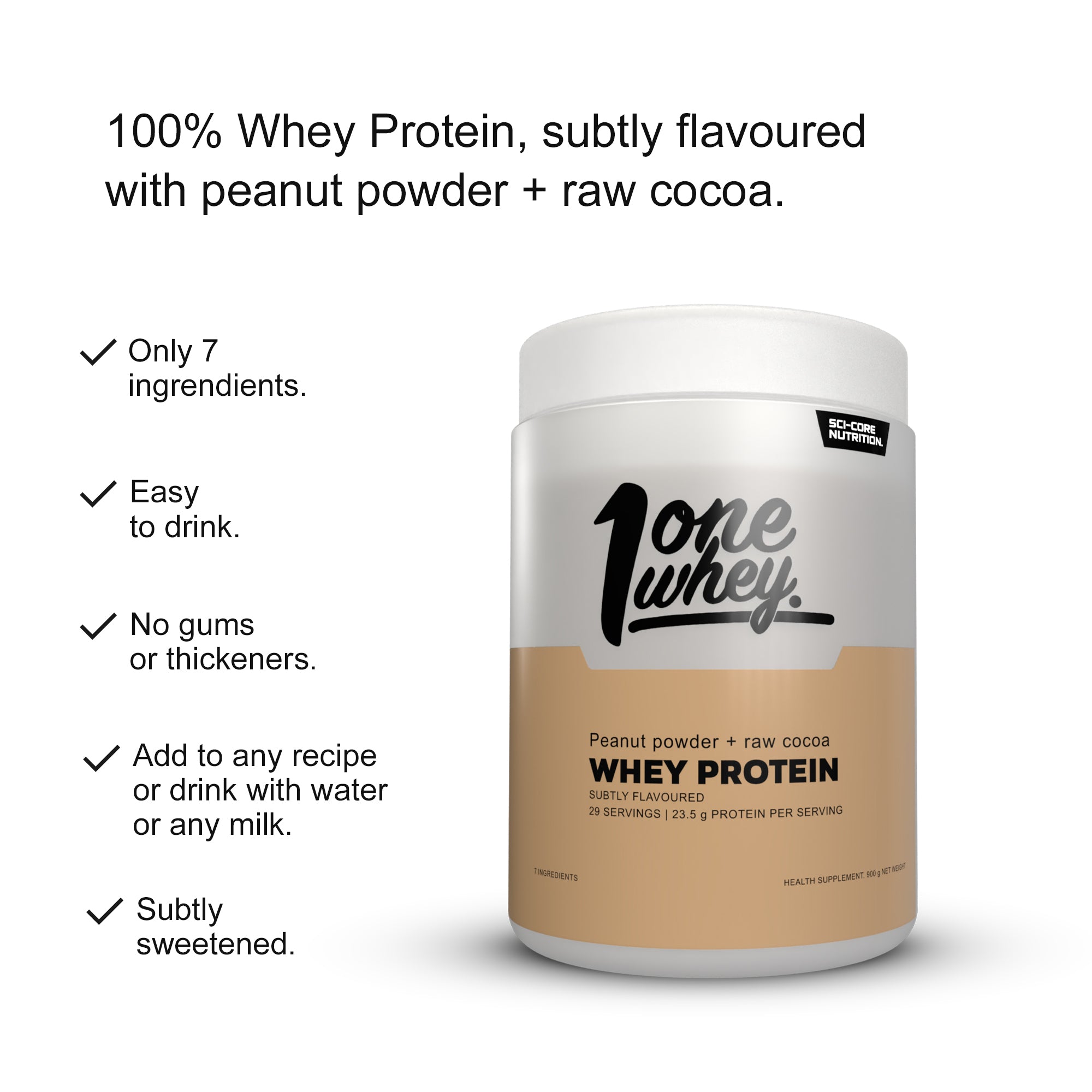ONE WHEY PROTEIN + Peanut powder + Raw Cocoa - 900g | 29 servings (new)