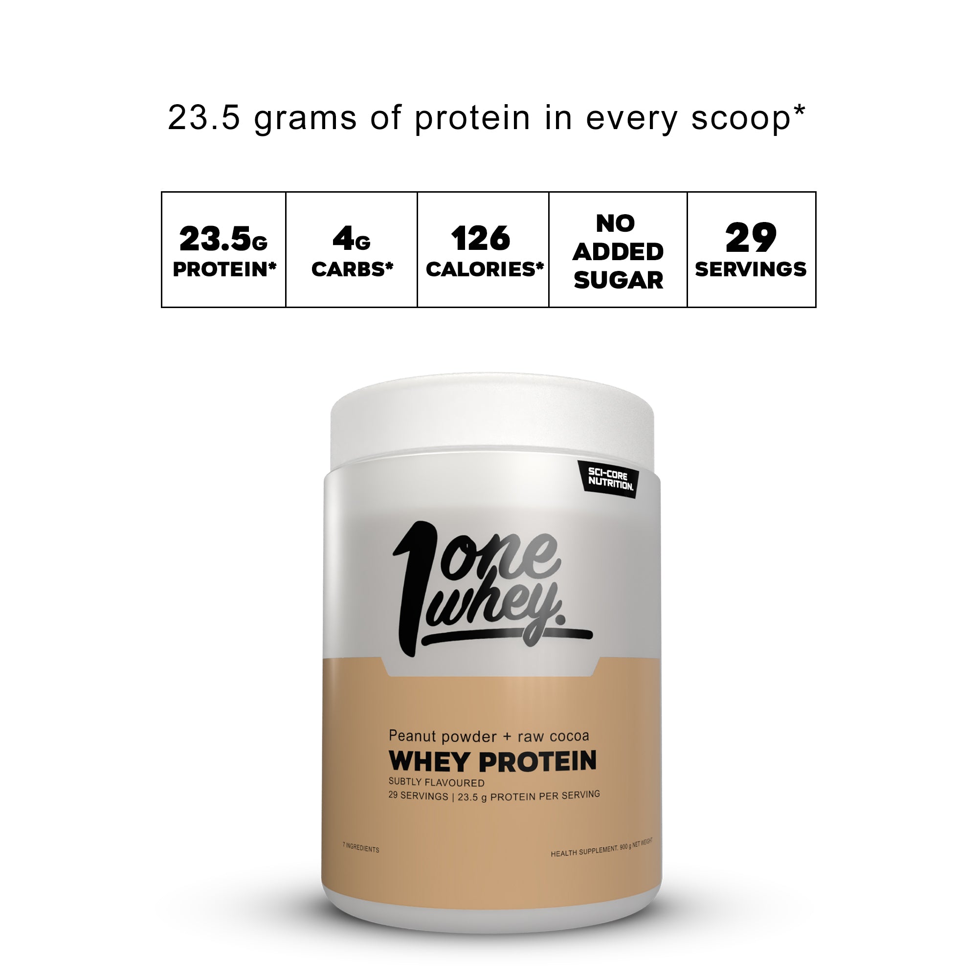 ONE WHEY PROTEIN + Peanut powder + Raw Cocoa - 900g | 29 servings (new)