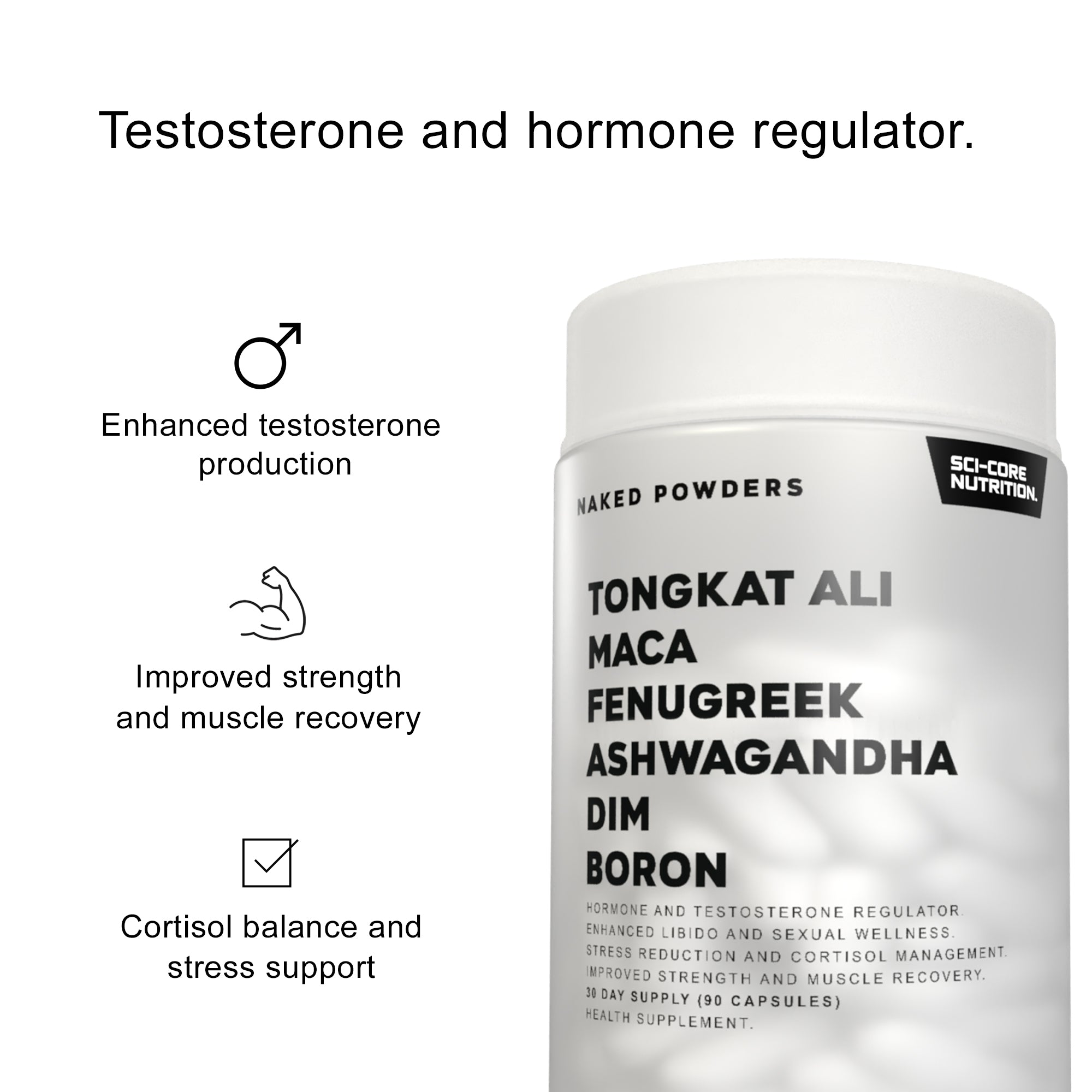 Tongkat Ali, Maca, Fenugreek, Ashwagandha, DIM, Boron - 90 caps | 30 day supply