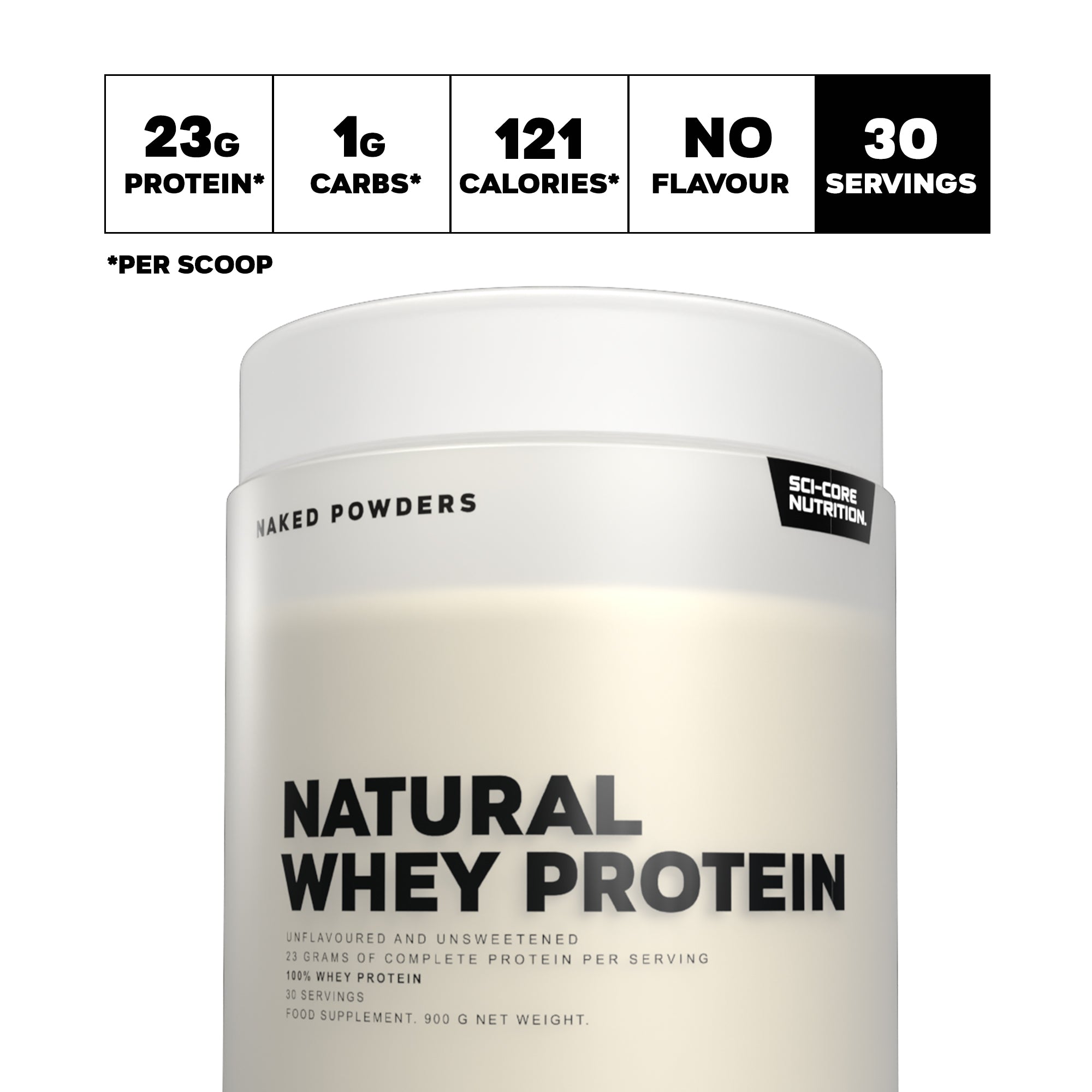 NAKED NATURAL WHEY PROTEIN - UNFLAVOURED - 900g (New)